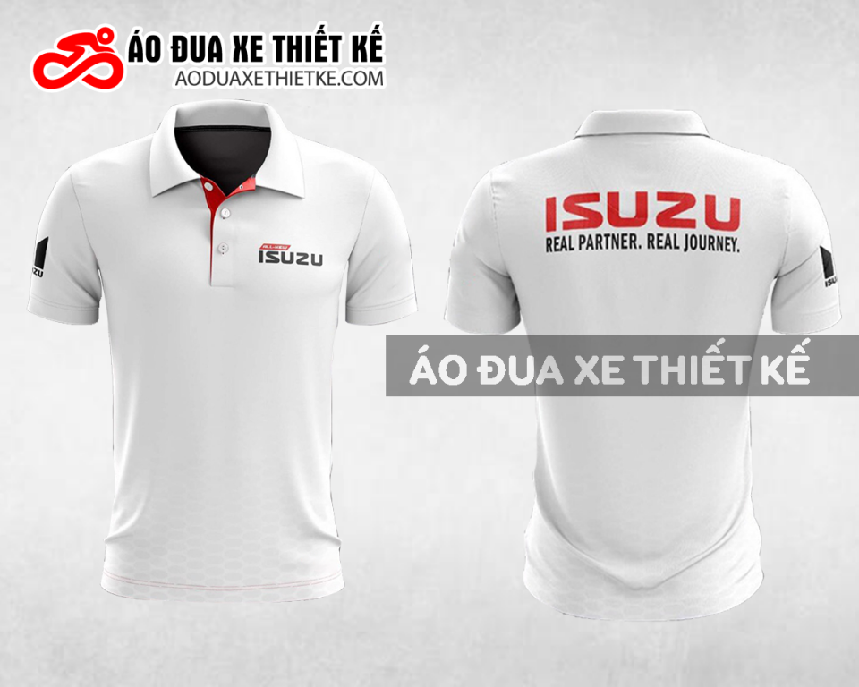 Mẫu áo đồng phục đội đua xe polo có cổ Isuzu màu trắng thiết kế ADXPL8