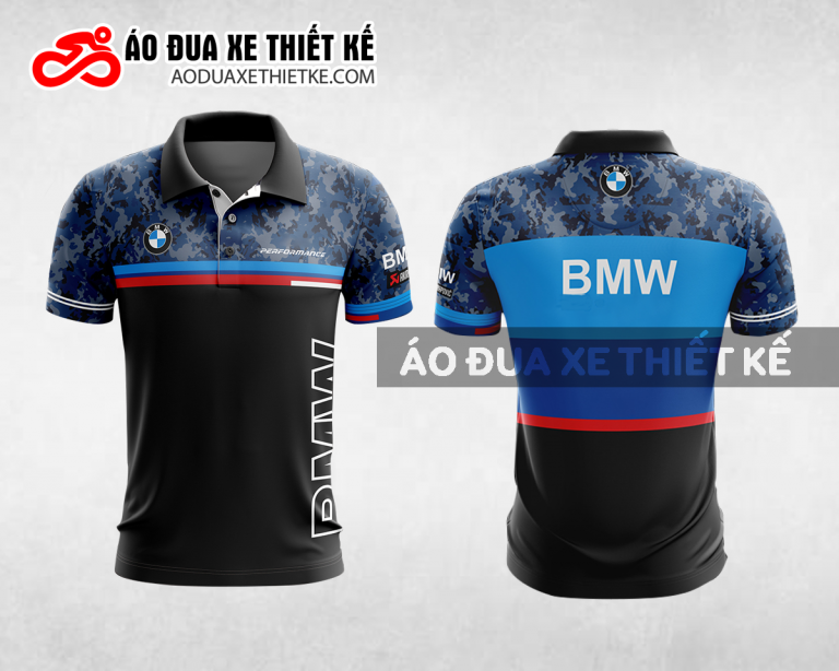 Mẫu áo đồng phục đội đua xe polo có cổ BMW màu xanh da trời thiết kế ADXPL91