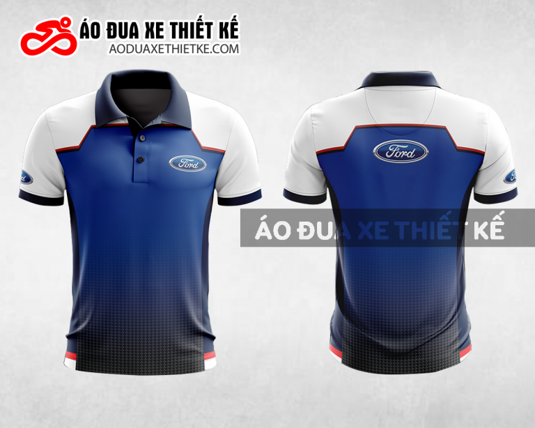 Mẫu áo đồng phục đội đua xe polo có cổ Ford màu xanh dương thiết kế ADXPL41