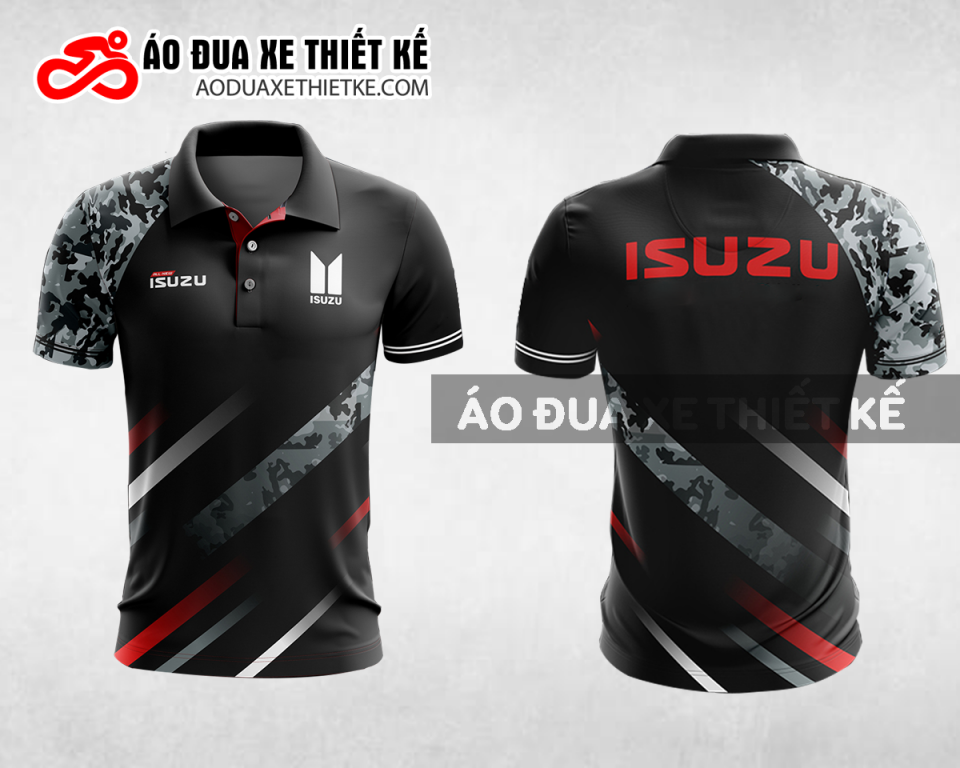 Mẫu áo đồng phục đội đua xe polo có cổ Isuzu màu đen thiết kế ADXPL28