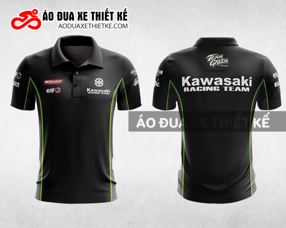 Mẫu áo đồng phục đội đua xe polo có cổ Kawasaki màu đen thiết kế ADXPL20