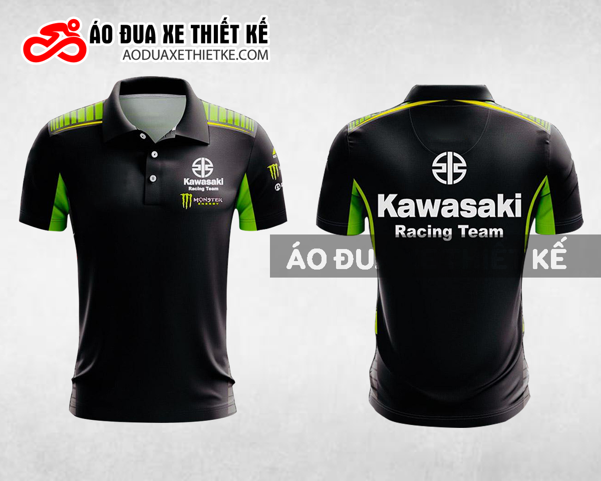Mẫu áo đồng phục đội đua xe polo có cổ Kawasaki màu đen thiết kế ADXPL39