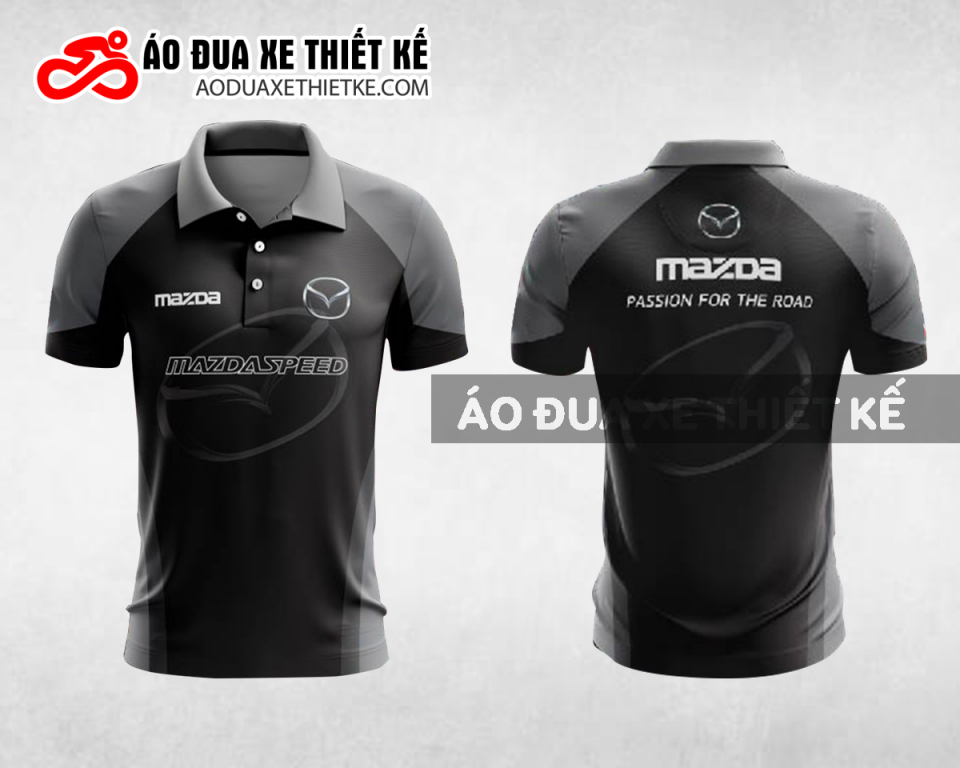 Mẫu áo đồng phục đội đua xe polo có cổ Mazda màu đen thiết kế ADXPL101