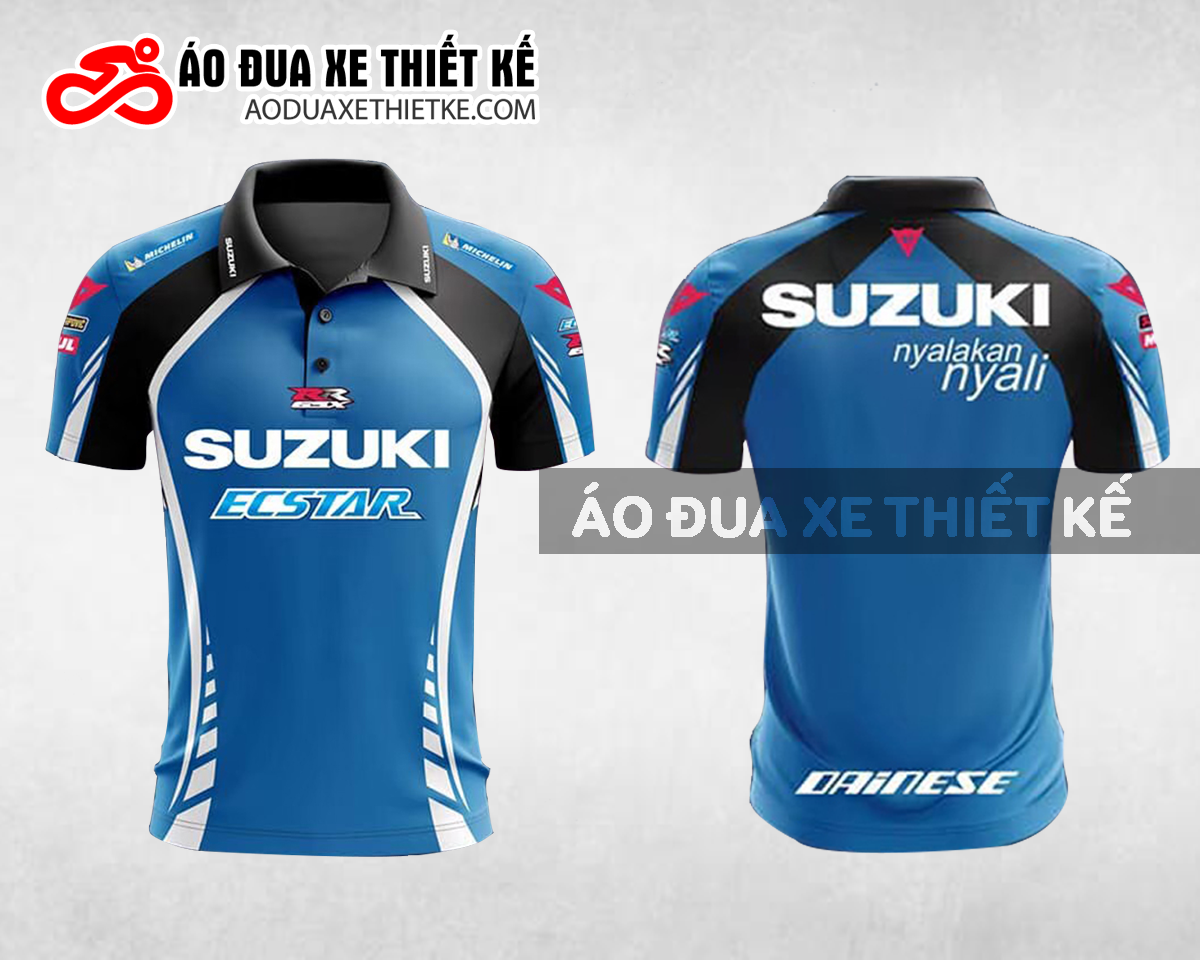 Mẫu áo đồng phục đội đua xe polo có cổ Suzuki màu xanh dương thiết kế ADXPL14